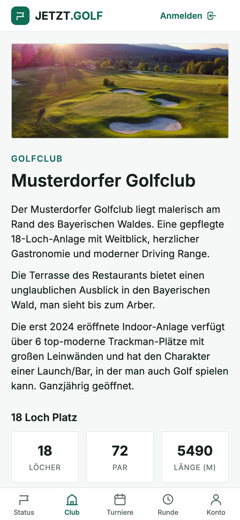 Die Clubseite des Musterdorfer Golfclubs
