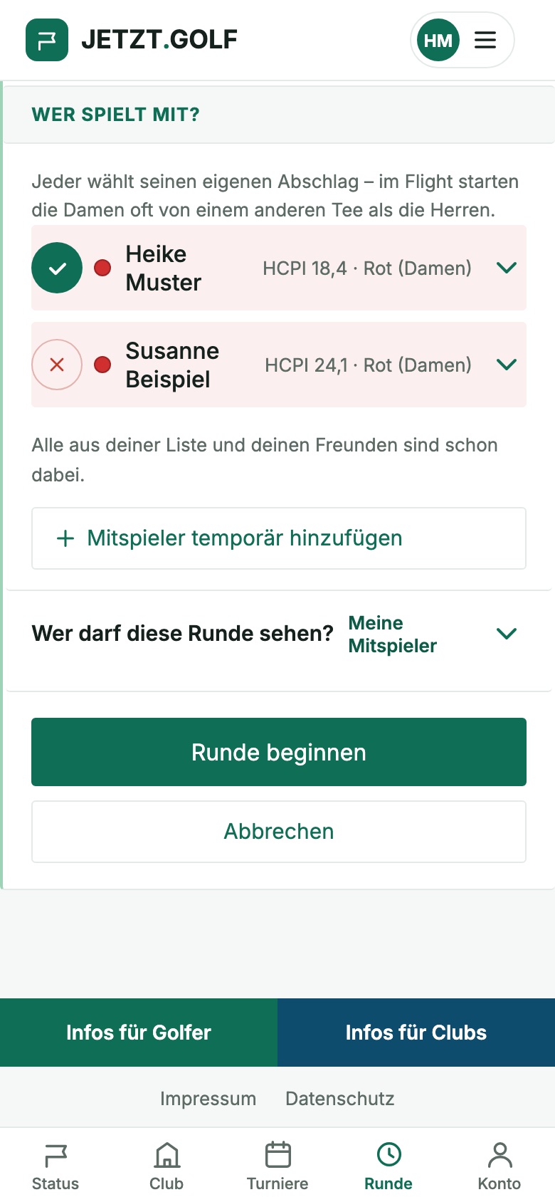 Wer spielt mit? Zwei Spielerinnen mit Handicap und Abschlag, bereit für die Runde