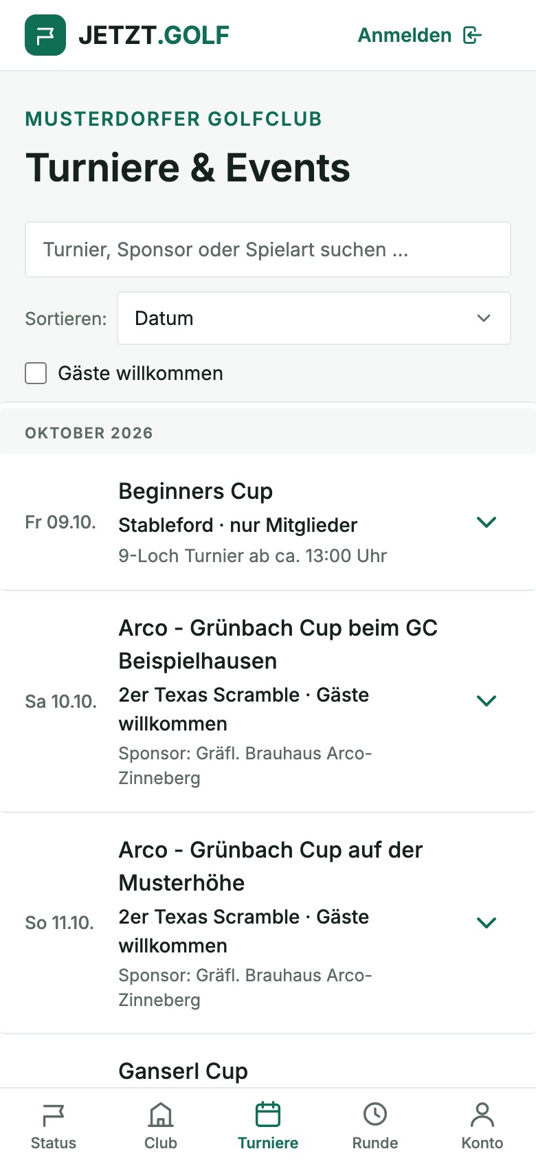 Turniere und Events des Musterdorfer Golfclubs