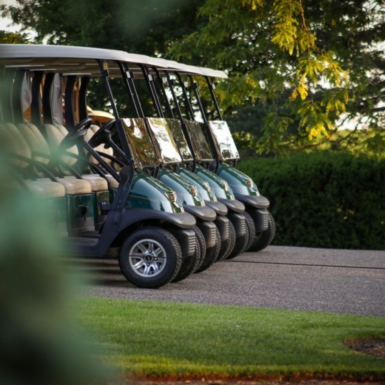 Eine Reihe geparkter E-Carts